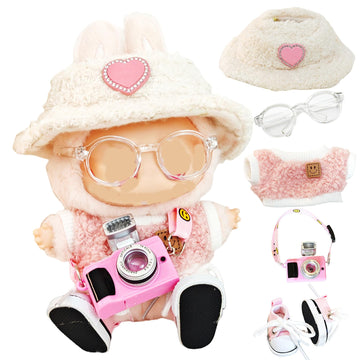 Clothes for Labubu Five-piece Set (No Doll), Including Clothes, Hats, Pants,Shoes, Cameras,Doll Accessories (Hat Shoes Camera)