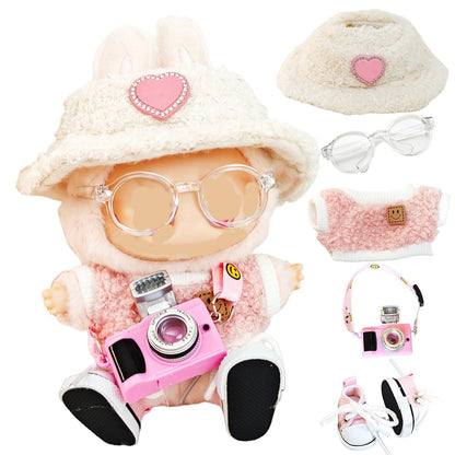 Clothes for Labubu Five-piece Set (No Doll), Including Clothes, Hats, Pants,Shoes, Cameras,Doll Accessories (Hat Shoes Camera)