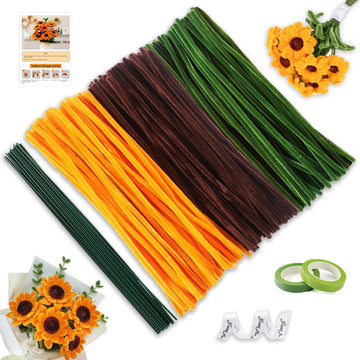 NITUMIR 300Pcs 8mm Thick Sunflower Pipe Cleaners DIY Flower Bouquet Kit