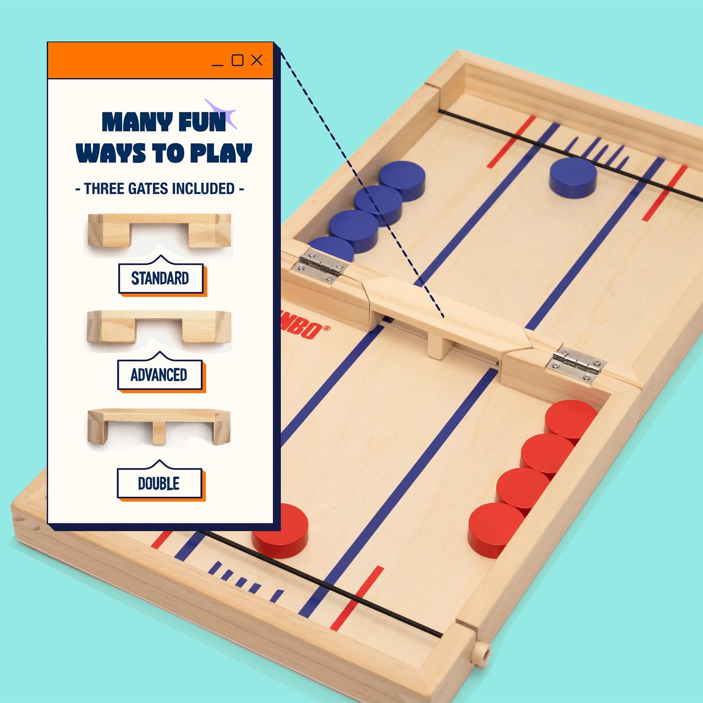 Pinbo Sling Puck Game (18") Premium Wooden Foldable Board | 2 Player Tabletop Game for Adults & Kids | Travel Friendly Classic Slingshot Game