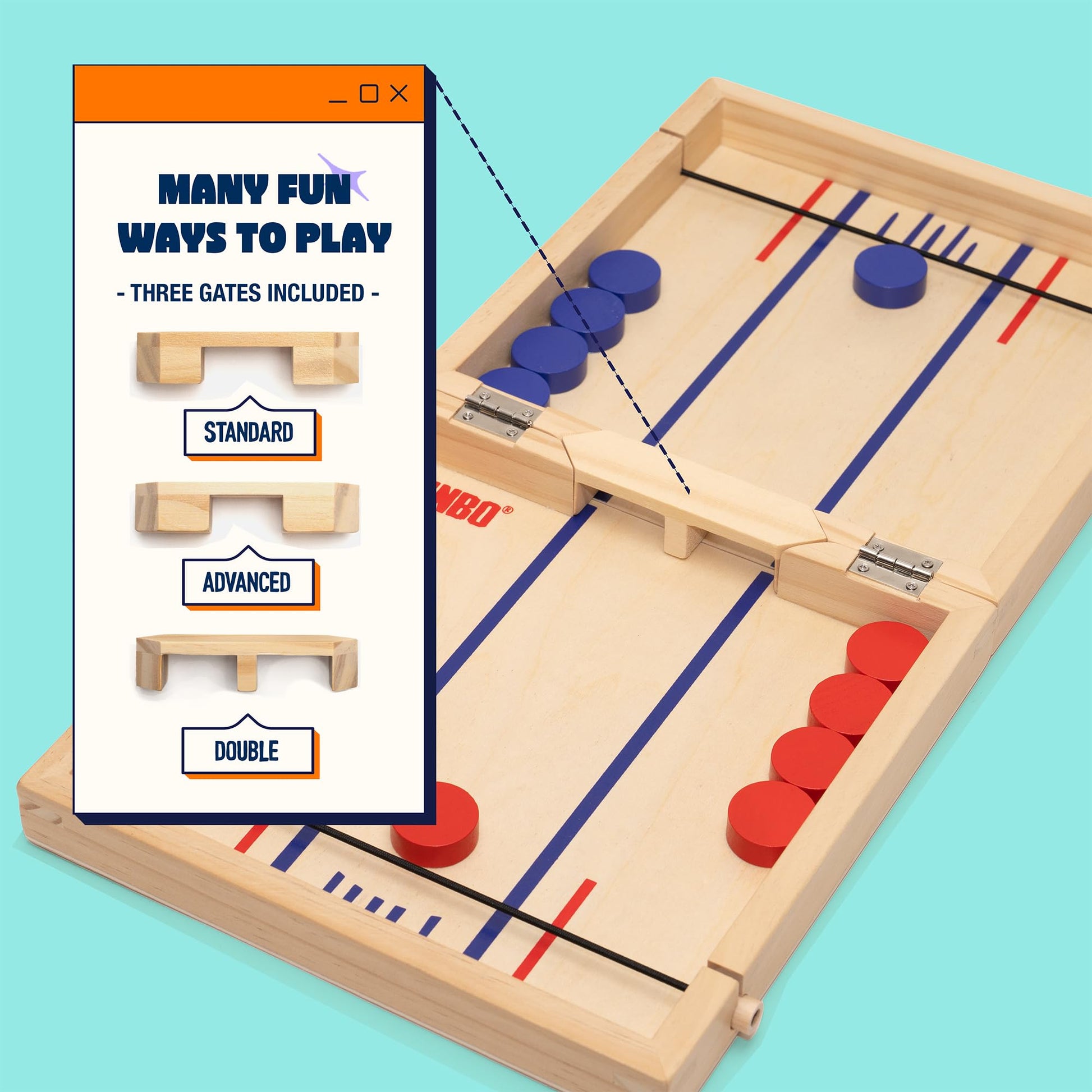 Pinbo Sling Puck Game (18") Premium Wooden Foldable Board | 2 Player Tabletop Game for Adults & Kids | Travel Friendly Classic Slingshot Game
