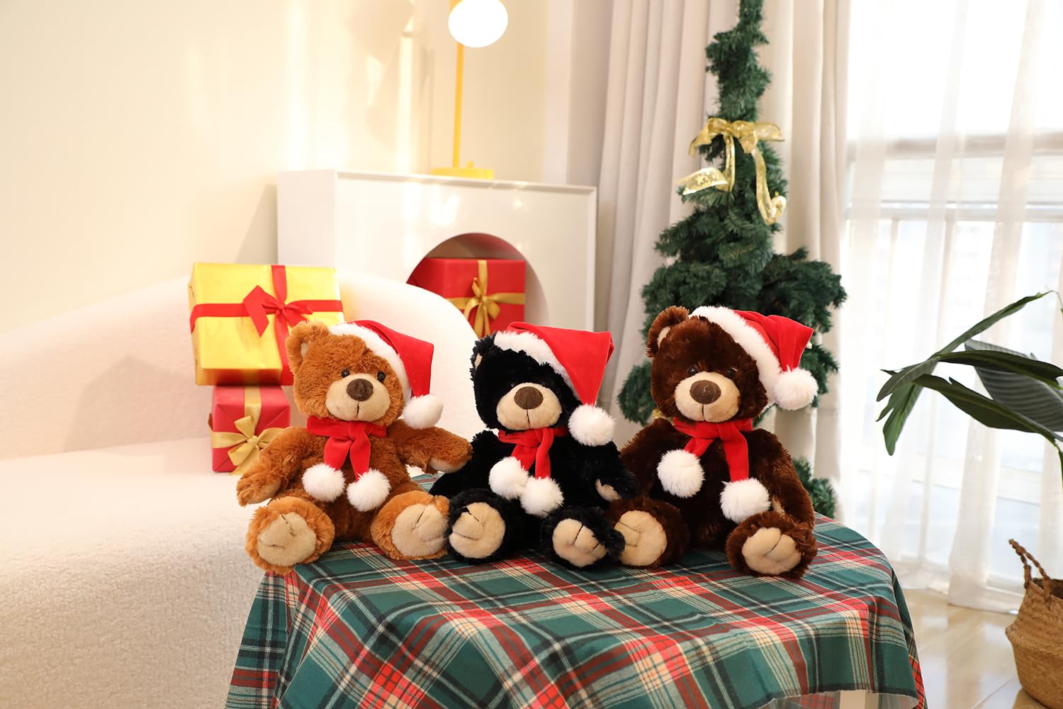 Plushland Adorable Soft Noah Teddy Bear, Stuffed Animal Holiday Toys with Hat and Scarf Christmas Accessories - A Perfect Toy Gift for Kids 12 Inches