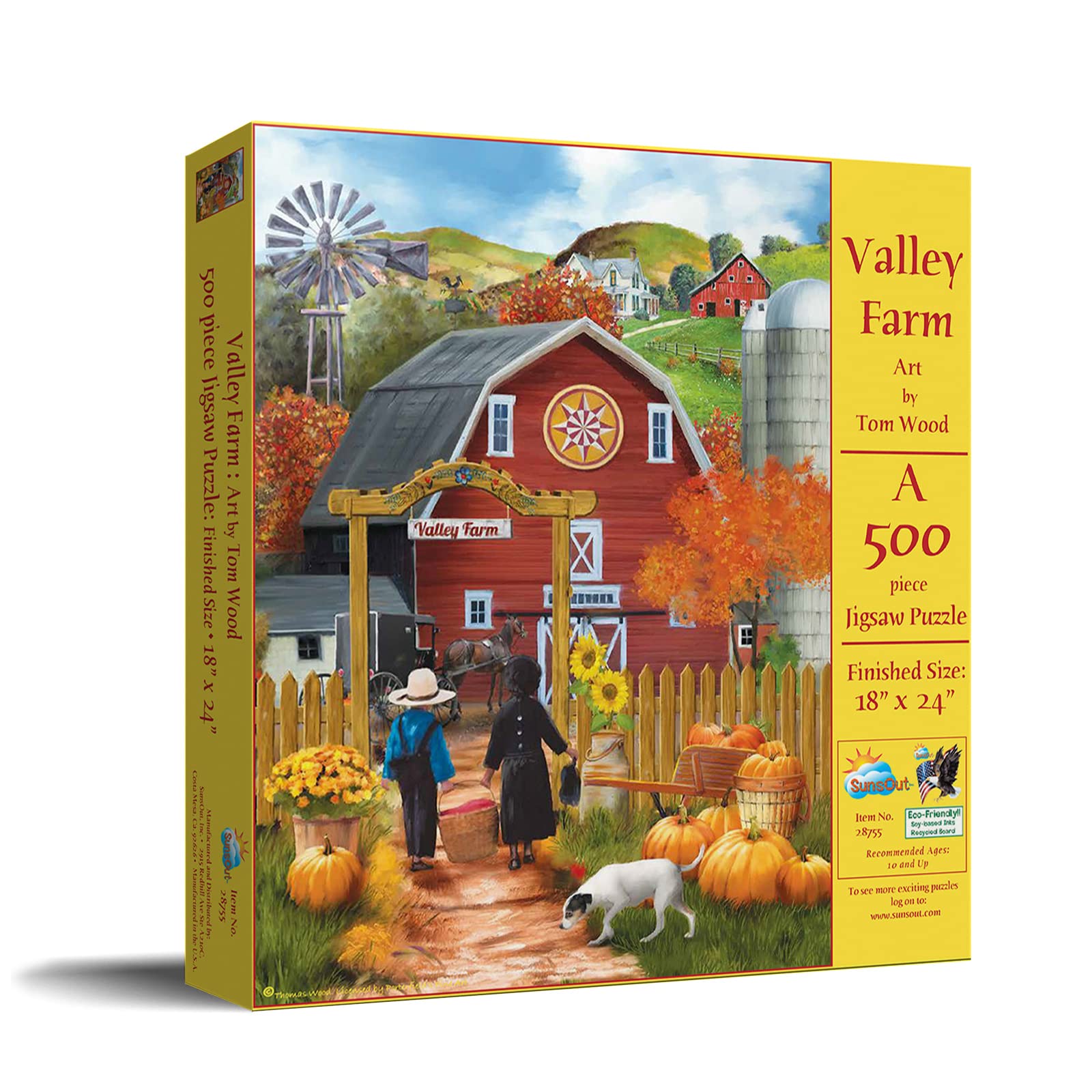SUNSOUT INC - Valley Farm - 500 pc Jigsaw Puzzle by Artist: Tom Wood - Finished Size 18" x 24" Halloween - MPN# 28755