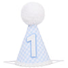 LINGANA Blue White Gingham 1st Birthday Hat - Simple One Birthday Party Decorations,First Cake Smash Photo Prop,Blue and White Plaid Cone Hat,Cute