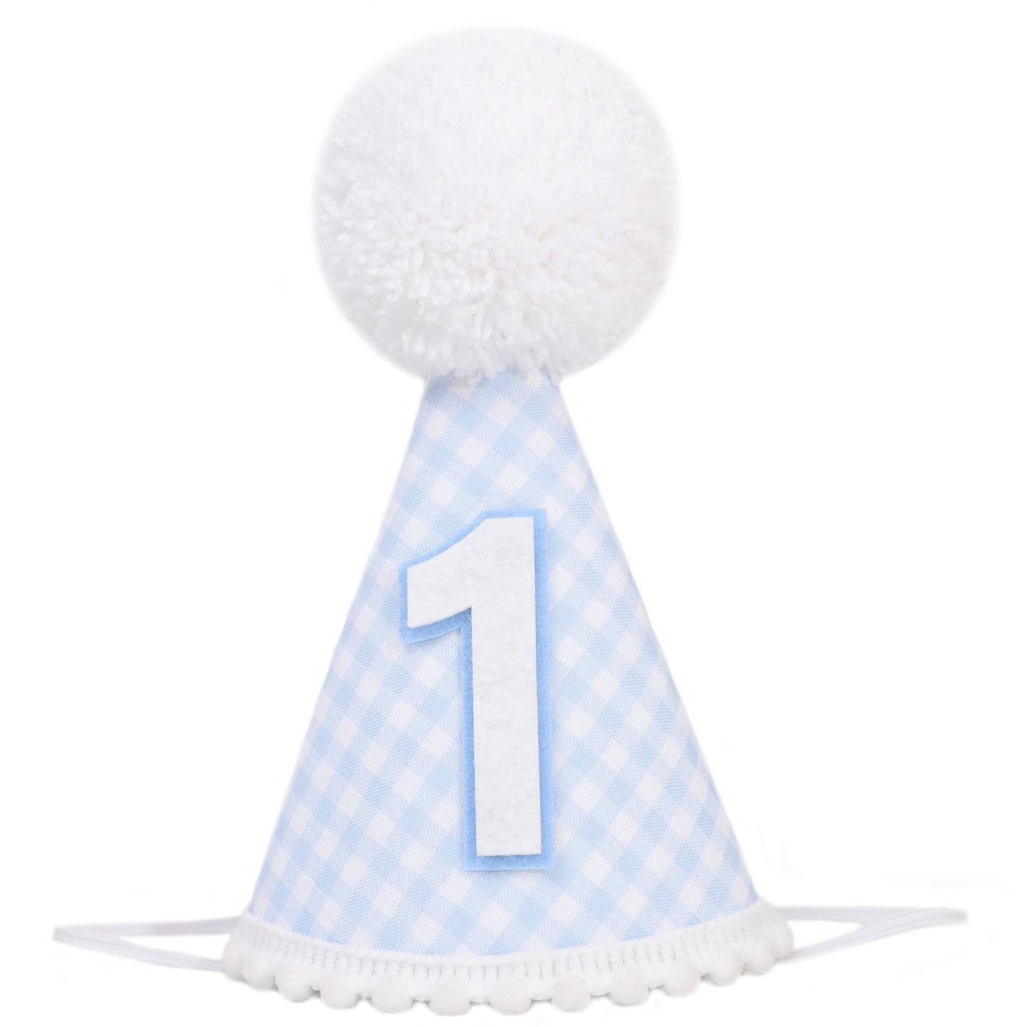 LINGANA Blue White Gingham 1st Birthday Hat - Simple One Birthday Party Decorations,First Cake Smash Photo Prop,Blue and White Plaid Cone Hat,Cute