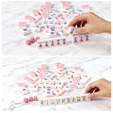 SJKHGU American Mahjong | 166 Premium 1.2-inch Ivory White Tiles | Complete Mahjong Game Set Pink