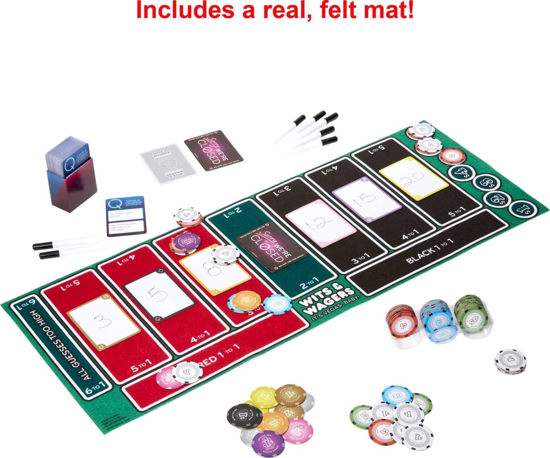 Mattel Games Wits & Wagers Board Game Vegas Edition Party Game with Dry Erase Boards, Markers & Poker Chips for 5+ Players