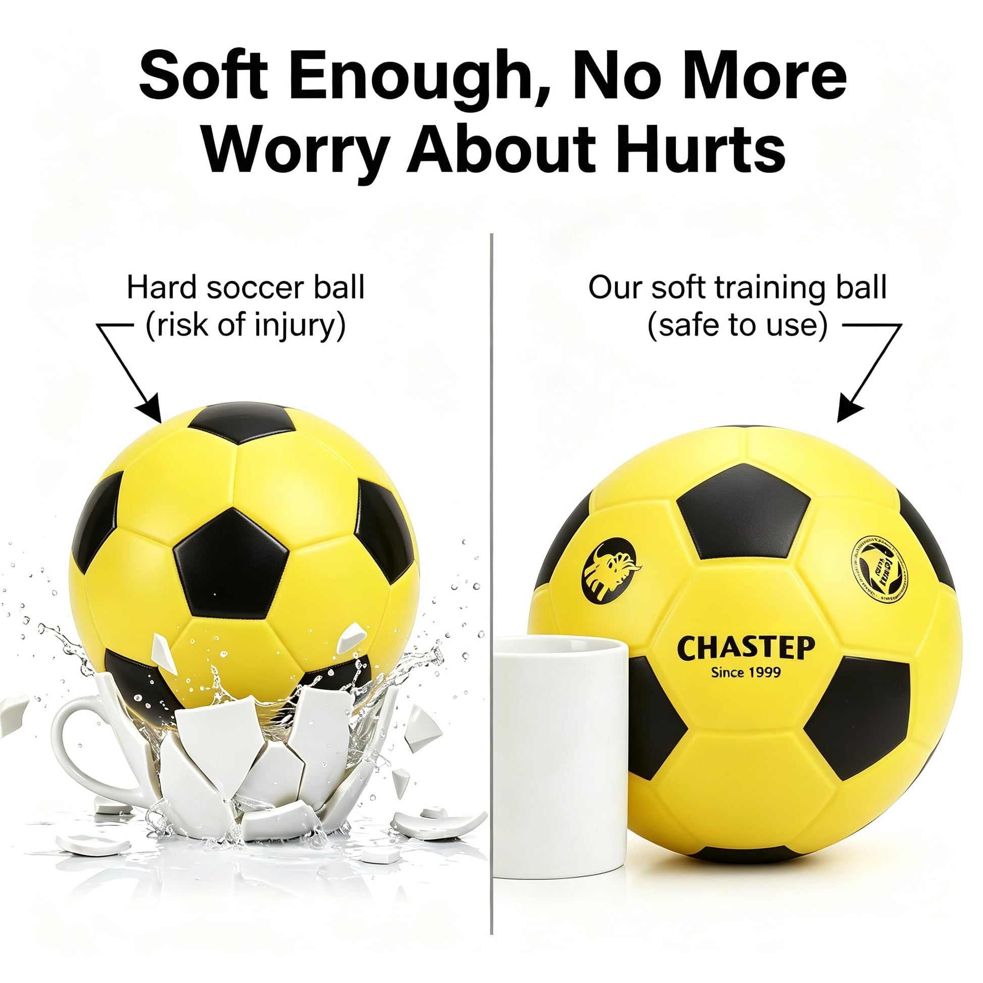 Chastep 8" Foam Soccer Training Ball Perfect for Child 3+ Play and Excercise Soft Kick - Practice and Backyard Play - Best for First-Time Yellow/Black