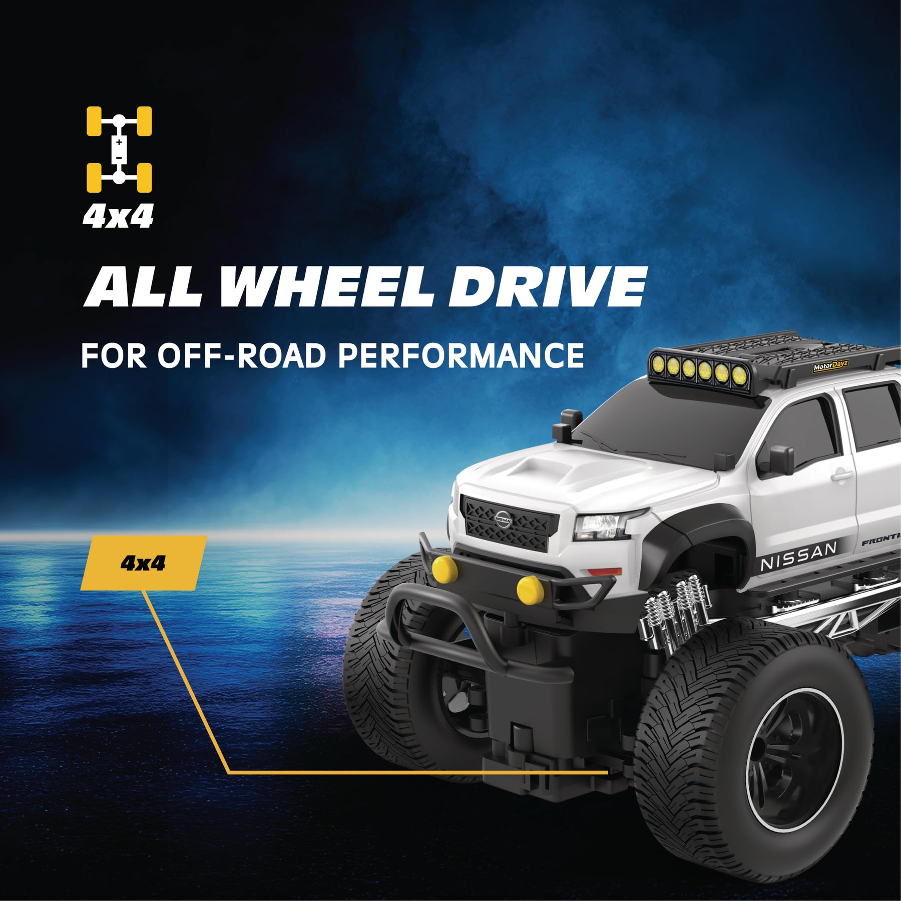 Motor Dayz Nissan Frontier RC Truck - 1:16 Scale 4WD Remote Control Car, Officially Licensed Nissan Frontier, 2.4GHz Full-Function Control, USB