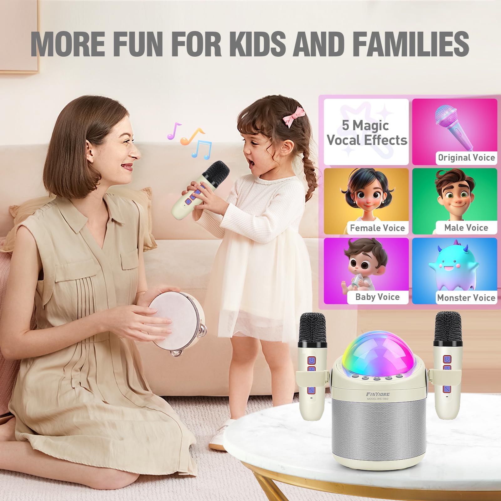 Karaoke Machine for Kids Adults Unique Astronaut Shape Portable Bluetooth Speaker with Wireless Microphone Home Party KTV Birthday for Girls Boys