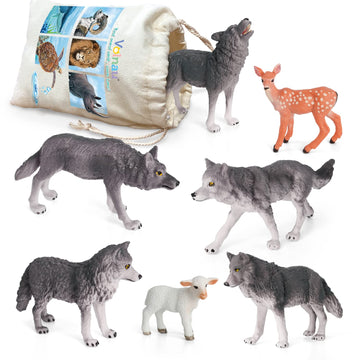 Volnau Wolf Toys Animal Figures 7PCS Figurines Zoo Pack for Toddlers Kids Christmas Decoration Gift Preschool Educational Sheep Jungle Forest Safari