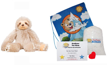 Stuffems Toy Shop Make Your Own Stuffed Animal Speedy the Sloth 16"- No Sew - Kit with Cute Backpack!