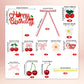 65PCS Cherry Bow Cake Decorations Set Happy Birthday Cherry Cake Topper and Cupcake Bows Decorations for Baby Shower Bridal Shower Graduation Party