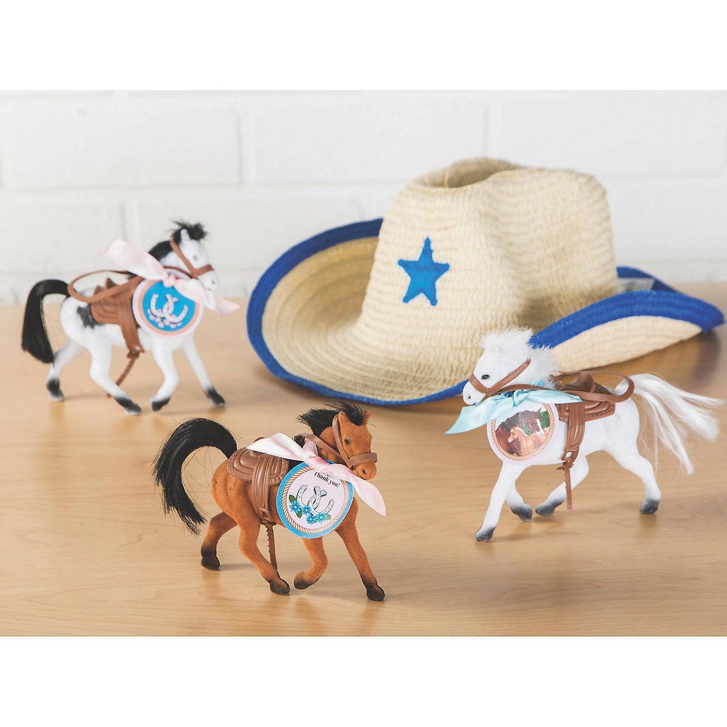Fun Express Flocked Toy Horse Figures with Saddles Set - Realistic Miniature Horses for Kids Playtime Party Favors and Collectibles - Perfect