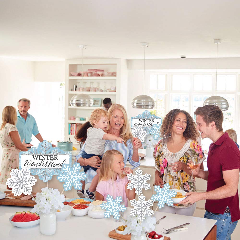Big Dot of Happiness Winter Wonderland - Snowflake Holiday Party and Winter Wedding Centerpiece Sticks - Showstopper Table Toppers - 35 Pieces