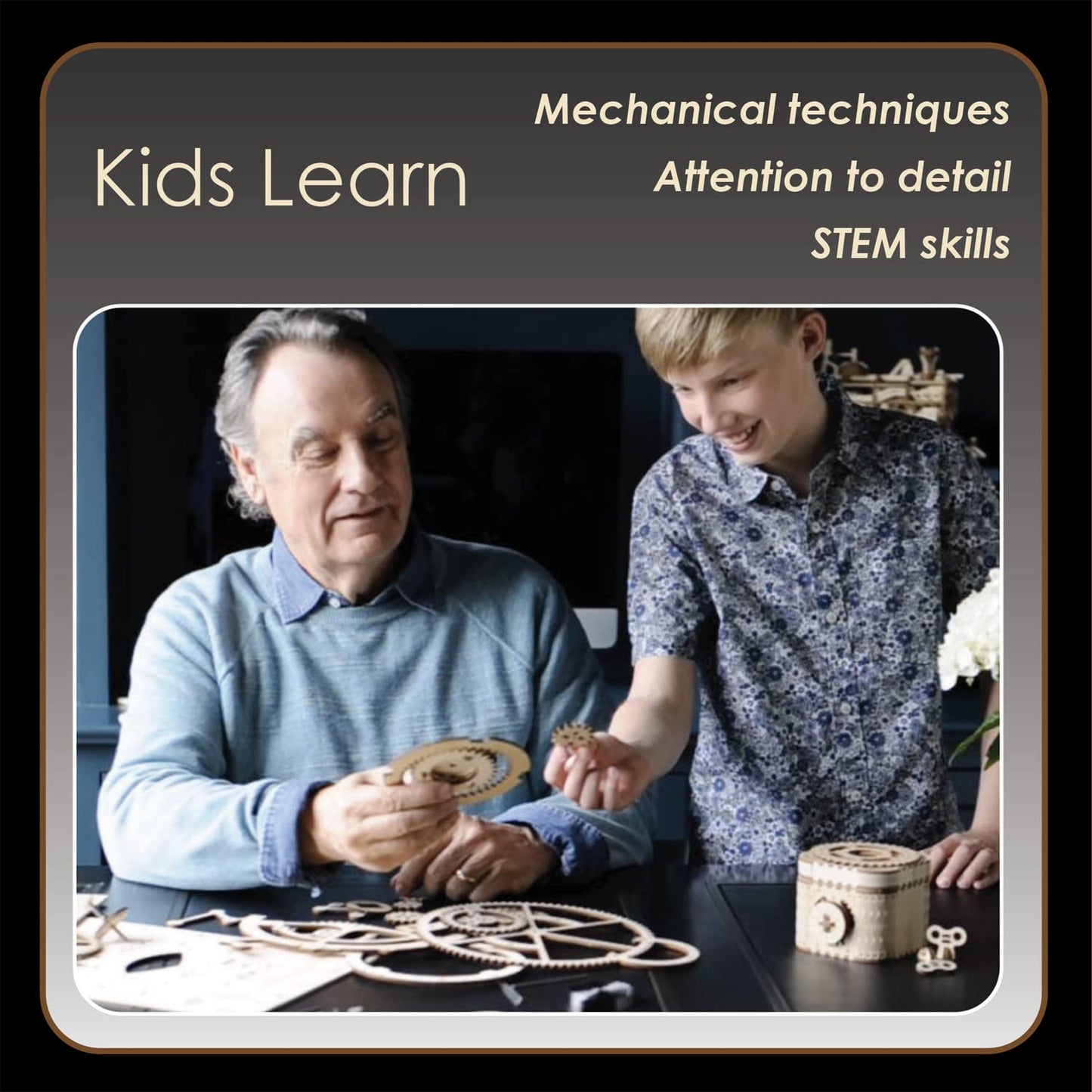 MindWare Gearjits Clock - 3D Wooden Mechanical Model Kit for Teens and Adults, Build Your Own Working Clock witj Moving Gears