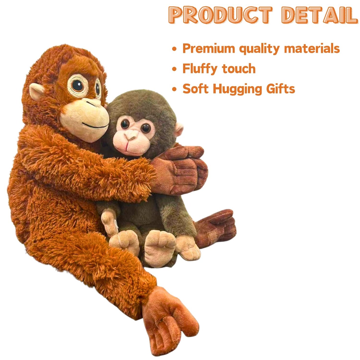 TQJOUJOU Punch Monkey Plush Toys, 2Pcs Baby Monkey & Orangutan Stuffed Animals, 26'' Cuddly Huggable Orangutan Plushies Doll, Gift for Kids and Adults