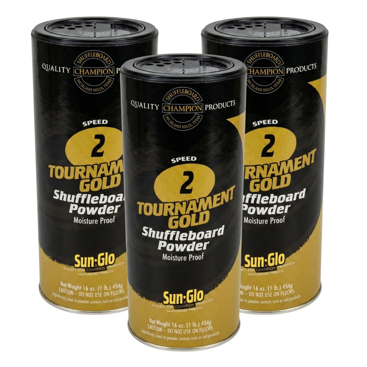 Sun-Glo Speed 2 (Tournament Gold) Shuffleboard Powder Wax - Fast Speed for Competitive League Play & 16-22 Foot Tables - 16 oz Shaker Can (Pack of 3)