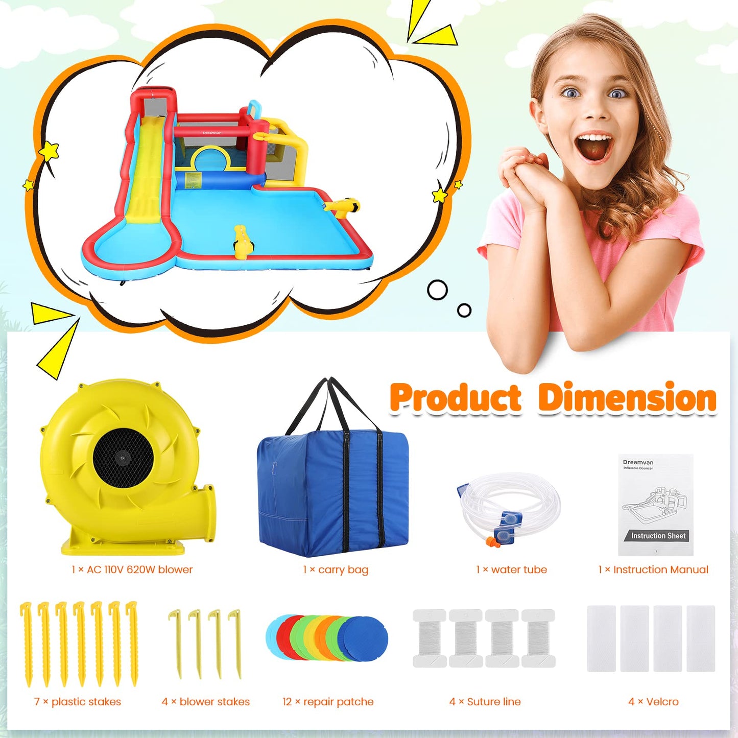 AKEYDIY Water Slide Bounce House,13×12.5ft Waterfall Waves Mega Water Slides Park |Inflatable Water Slide for Big Kids 8-12 &3-10,Large Pool,Blow Up