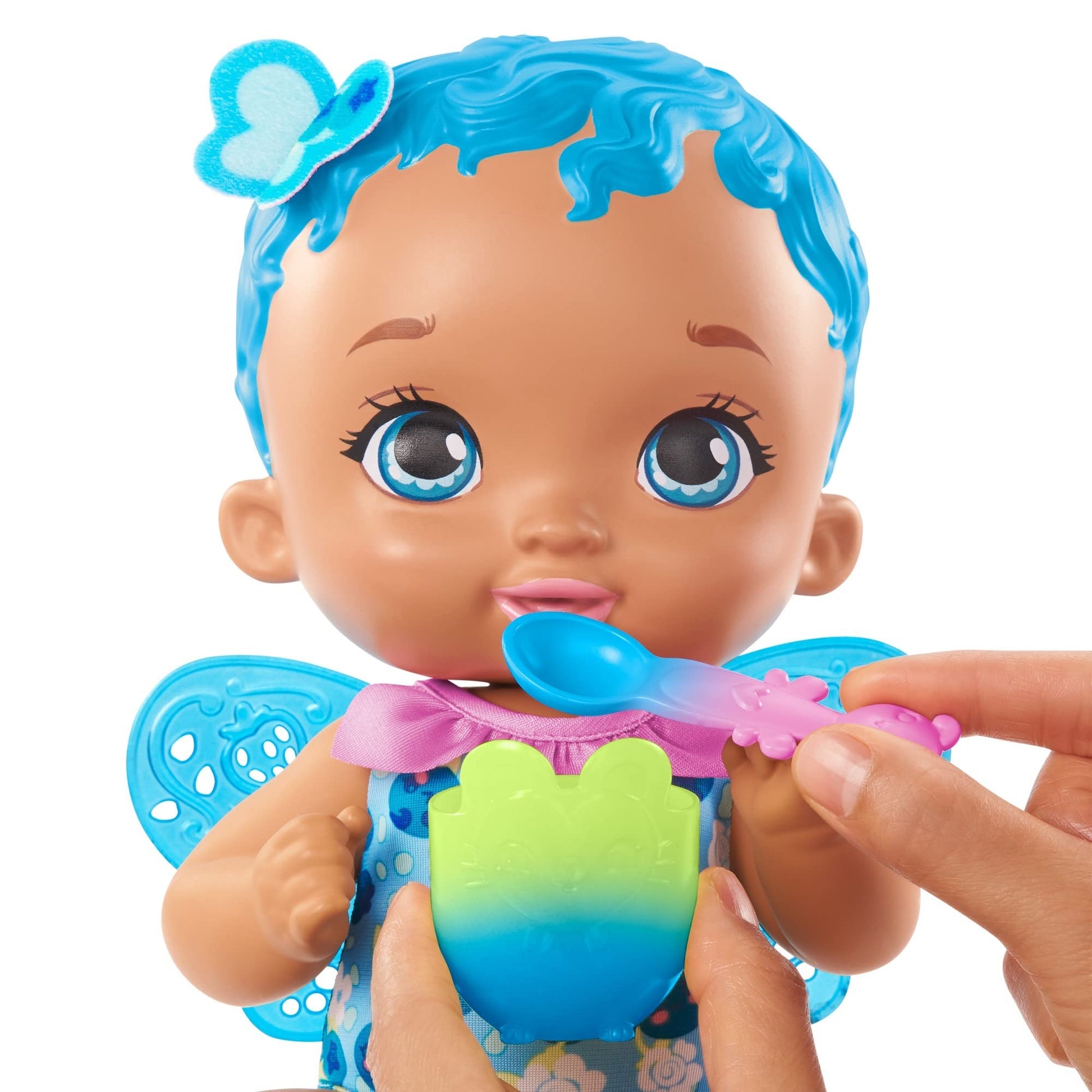 My Garden Baby GYP01 Berry Hungry Baby Butterfly Doll (30-cm / 12-in), Blueberry-Scented with Color-Change Spoon & Cup, for Kids Ages 2Y+, Multicolor