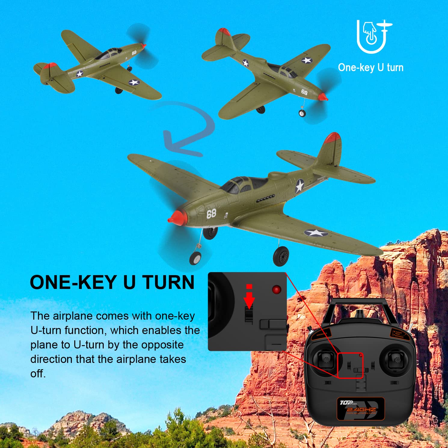 VilogaRC Remote Control Airplane RTF 4 Channel RC Plane 402MM Wingspan Micro Scaled Warbird with One Key Aerobatic One Key U-Turn and Gyro