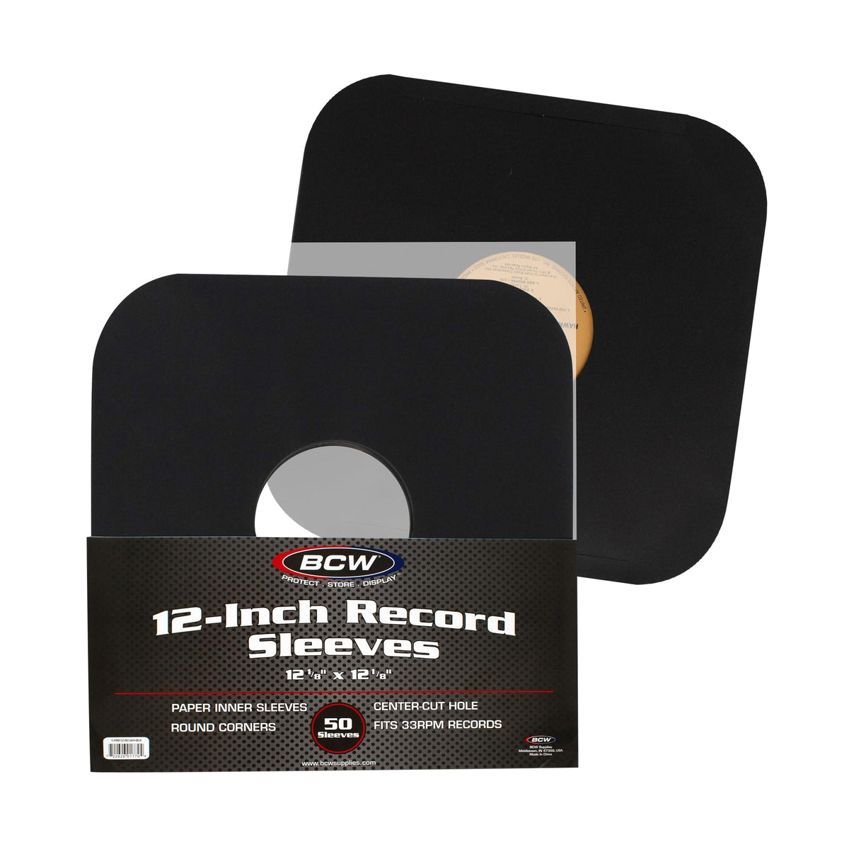 BCW 12 Inch Vinyl Record Paper Inner Sleeves - Round Corners - Black | Pack of 50 | Protective LP Album Sleeves for Vinyl Storage and Preservation |