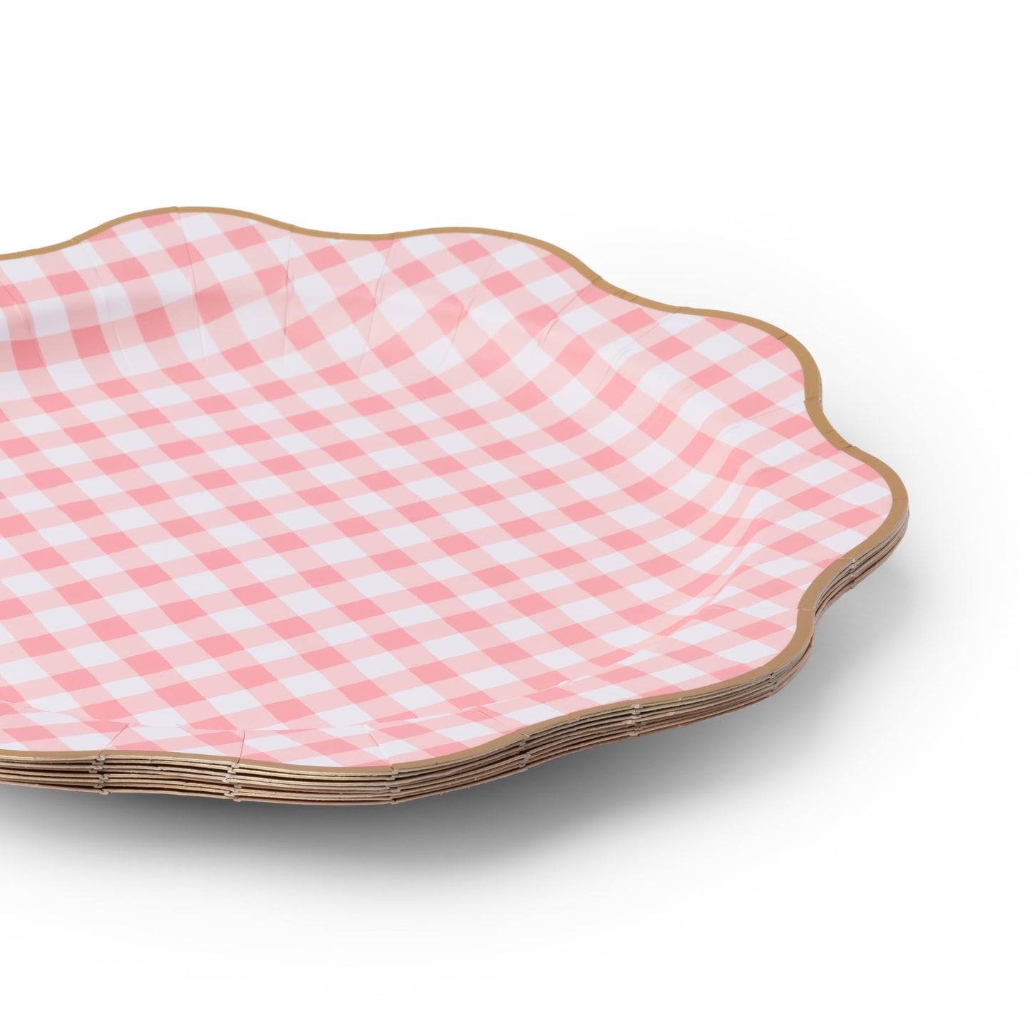 Bonjour Fête Light Pink Gingham Paper Party Plates | Large Disposable Dinner Plates for Valentines Plate, Baby Showers, Spring & Birthday Celebrations