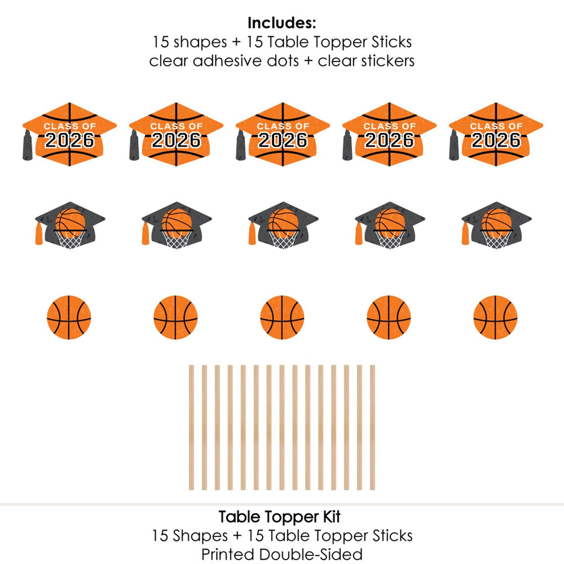 Big Dot of Happiness Grad Basketball - 2026 Graduation Party Centerpiece Sticks - Table Toppers - Set of 15