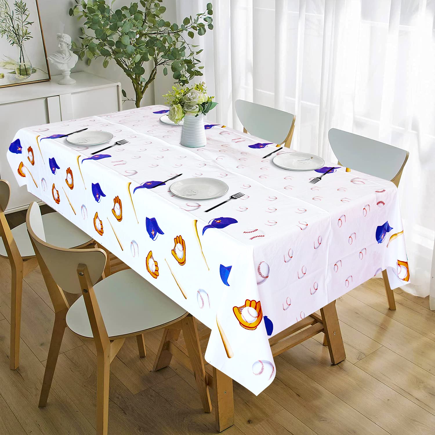Inspireyee 4 Pack Baseball Themed Tablecloth, Disposable Plastic Table Cover Party Decorations, 51” x 86” Rectangle Table Cloth for Baseball or Sports
