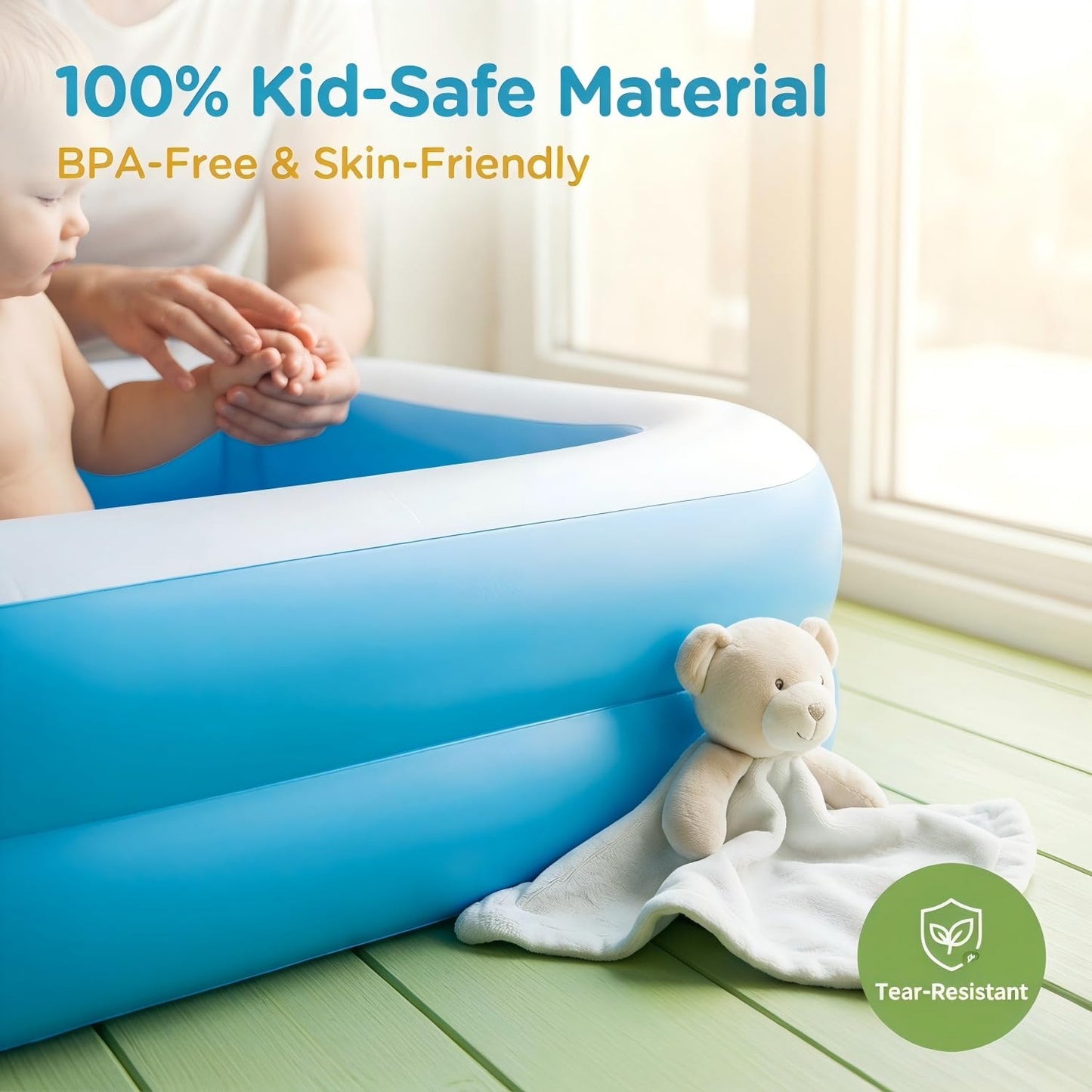 Inflatable Kiddie Pool, 128x85x45cm (50x33x18in) ,Thickened PVC Kids Blow Up Swimming Pool for Babies Toddlers, Wading Pool Indoor Outdoor Garden