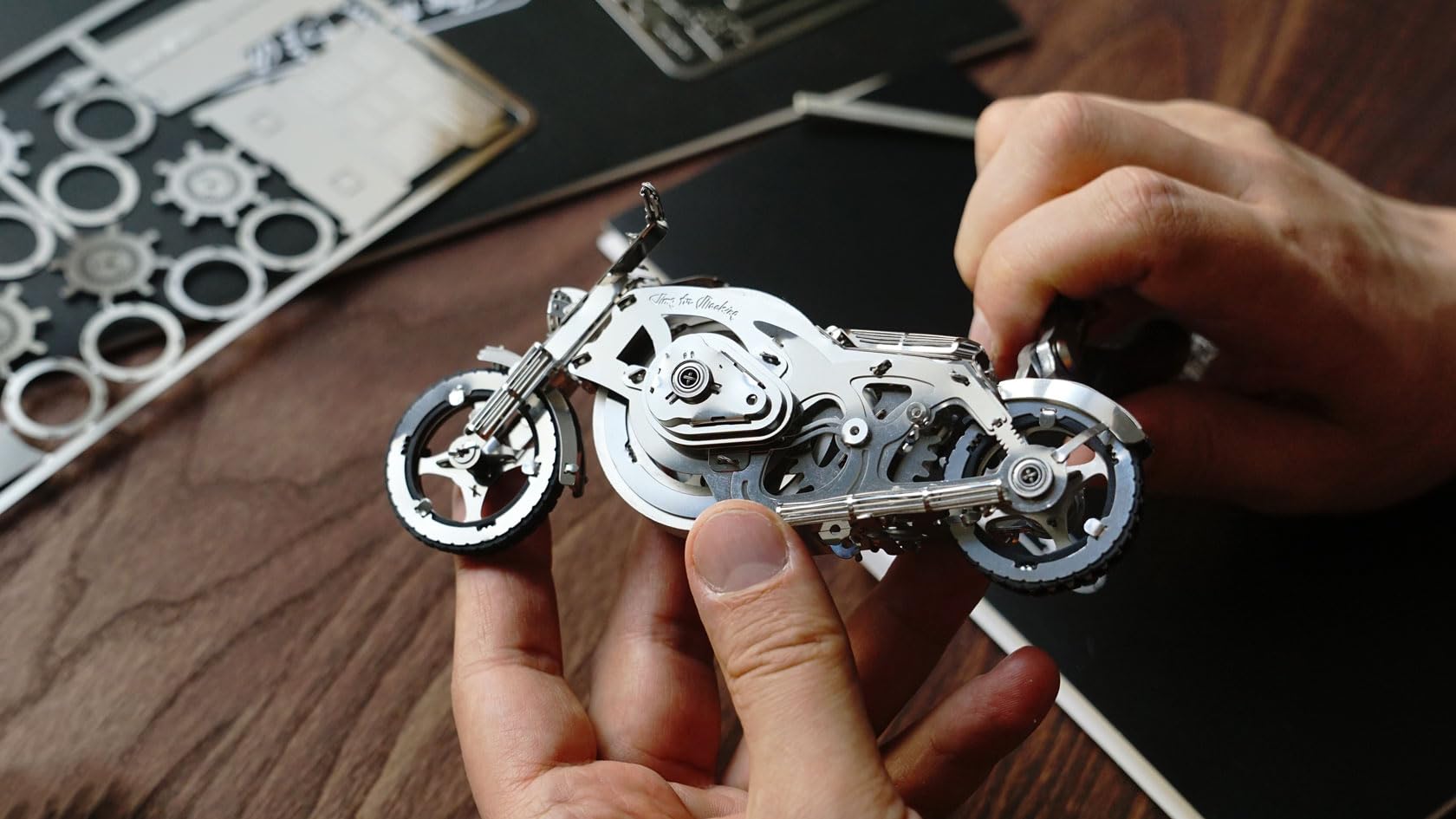 Time for Machine - Chrome Rider - Mechanical 3D Puzzle for Adults, Mechanical Model Kit for Self Assembly, Bike Model