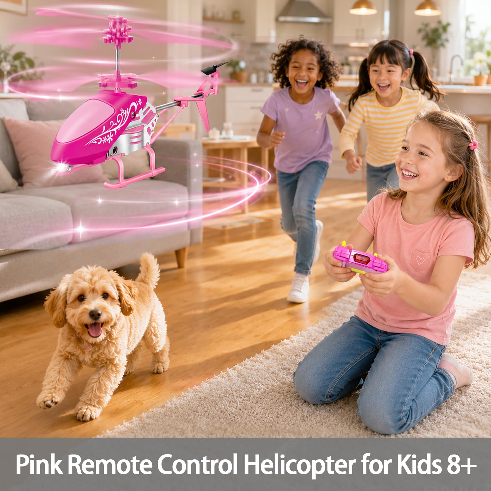QUANA Rc Helicopter, Pink Remote Control Helicopter for Kids Girls Ages 8+
