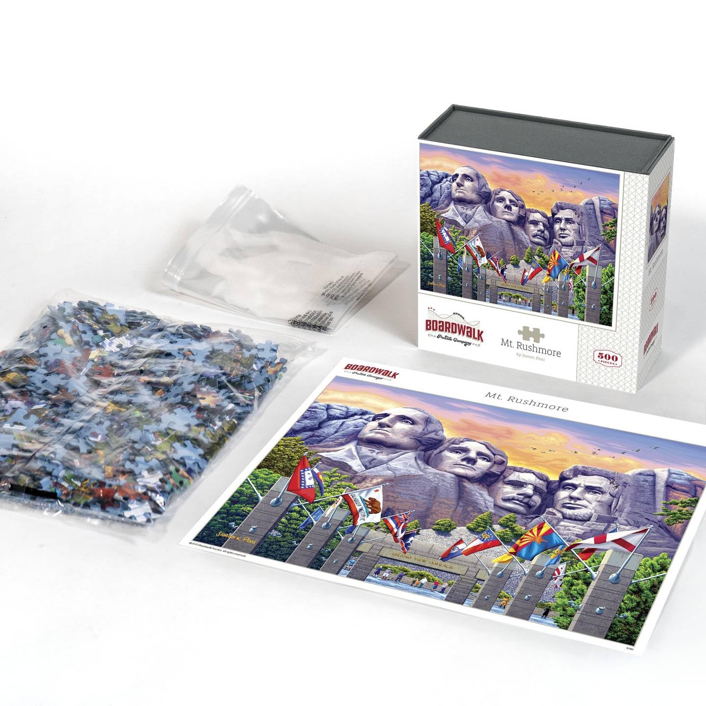 Boardwalk Mt. Rushmore 500 Piece Jigsaw Puzzle Historic Landmark Patriotic Presidents Puzzles with Premium Box, Gift for Adults and Family 16"x20"