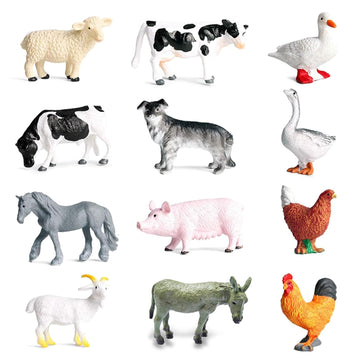 RUSON 12 Pcs Farm Animals Figures Toys, Realistic Mini Farm Barn Animal Figurines Cake Topper Toy Set Christmas Birthday Easter Egg Gift Party