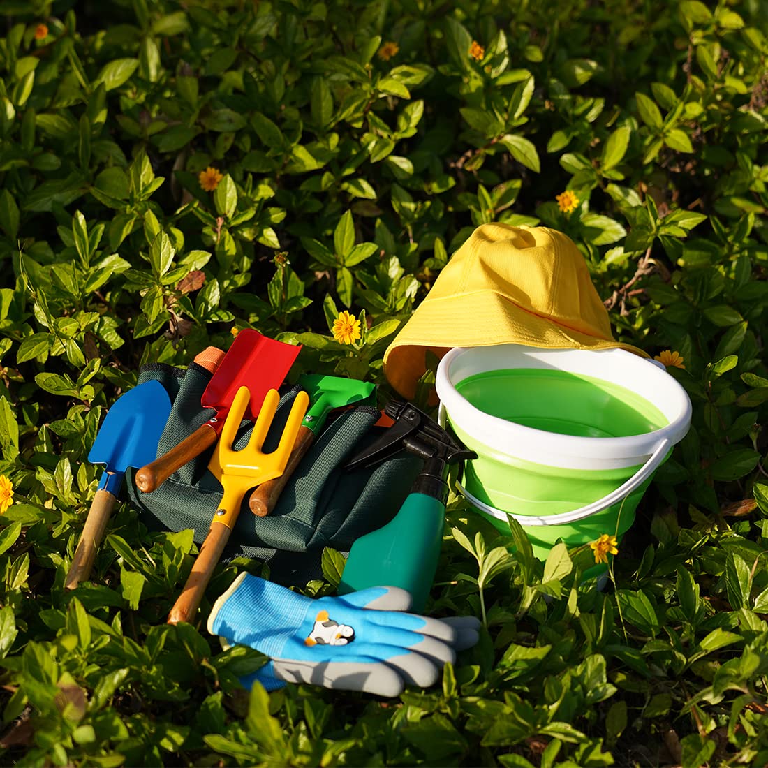 Kidz Gardening Set -Real Metal Gardening Tools Kit for Childrenz Includes Sturdy Shovel,Rake,Fork,Trowel,Kidz Garden Kit with Sun