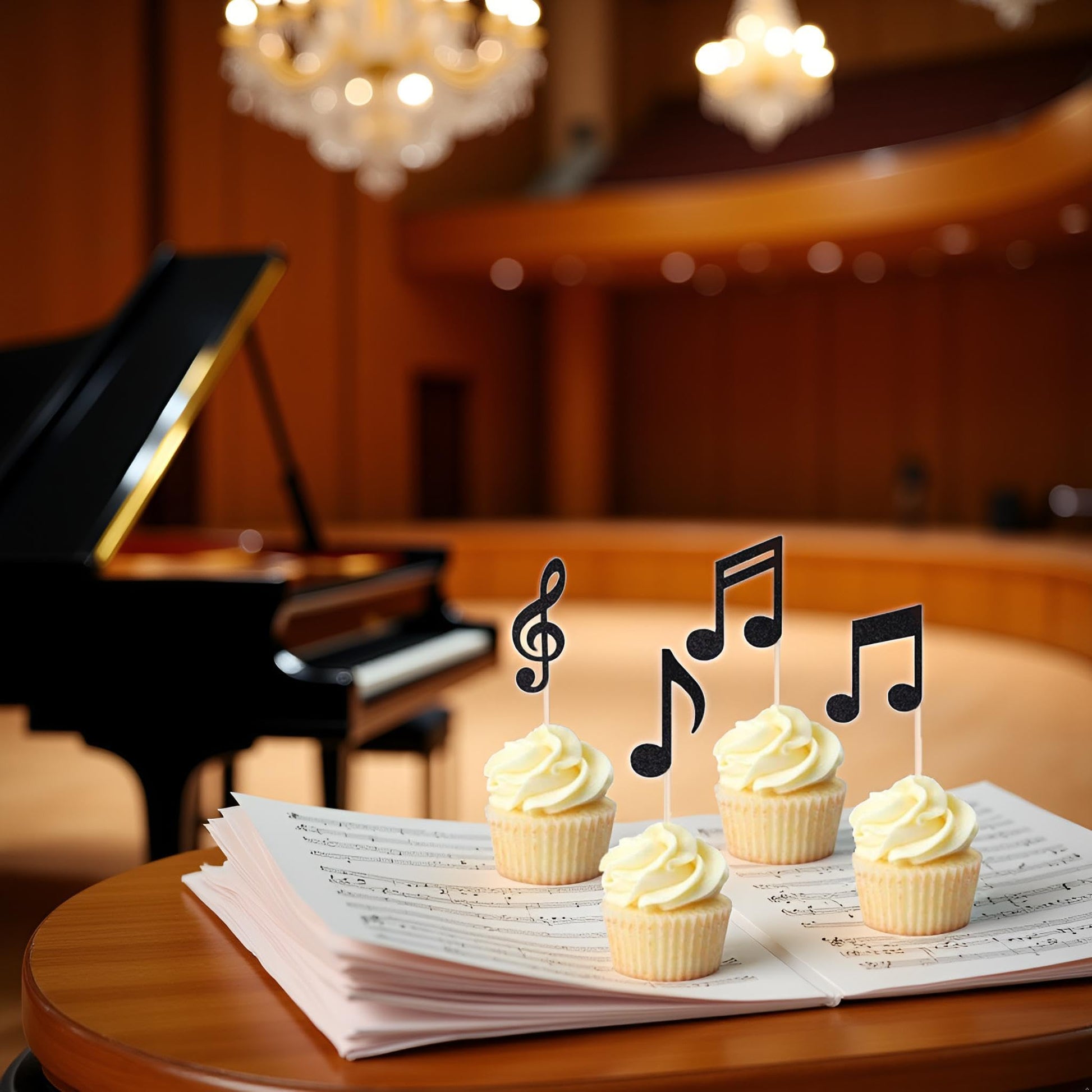 36 Pieces Musical Notes Cupcake Toppers, Black Glitter Rock Pop Music Theme Cupcake Picks Music Concert Theme Birthday Party Cake Decorations Supplies