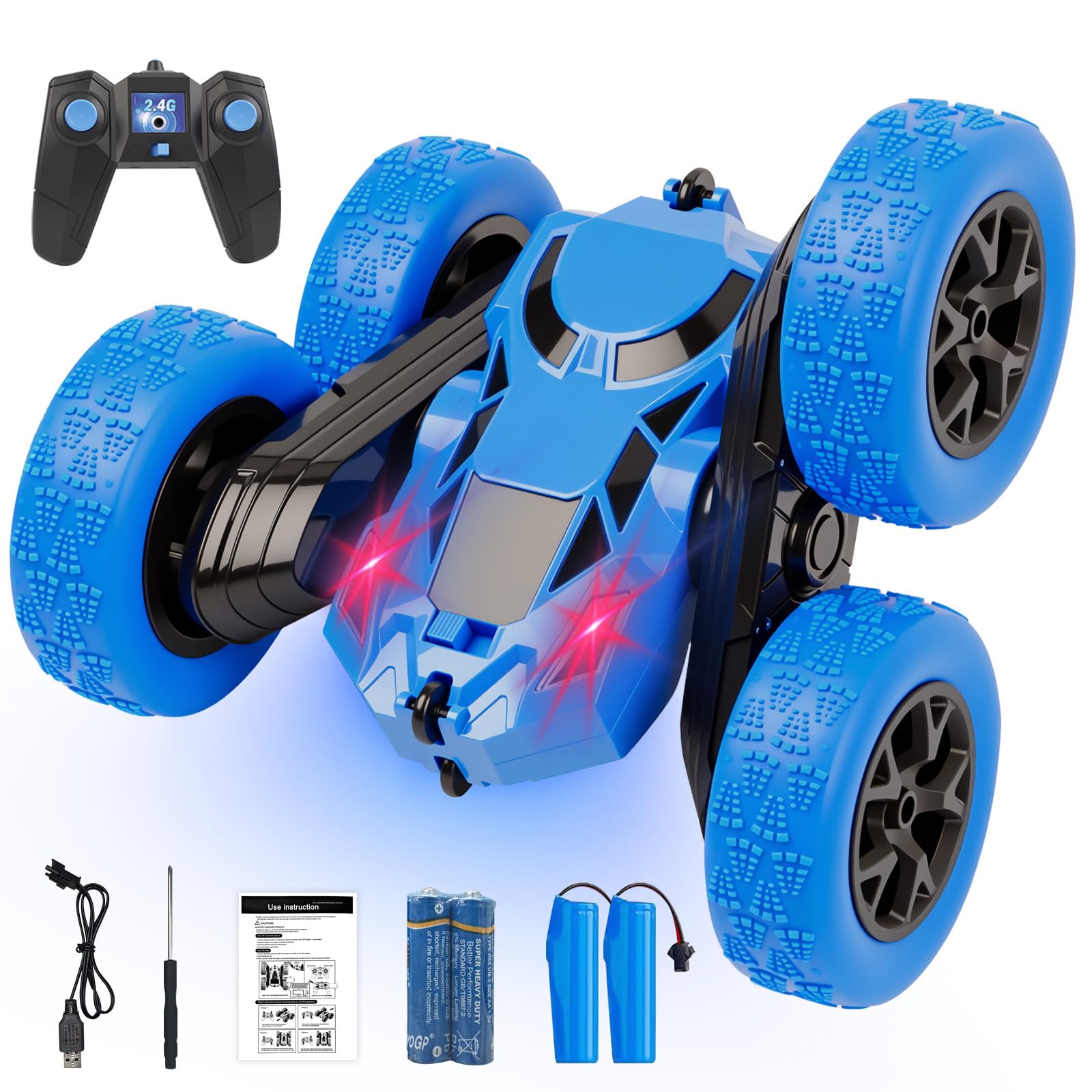 Remote Control Car, RC Cars Toys for Kids Ages 6-12, 2.4GHz RC Stunt Truck with 360° Double-Sided Flips, 4WD Off-Road Racing, Christmas Birthday Gifts