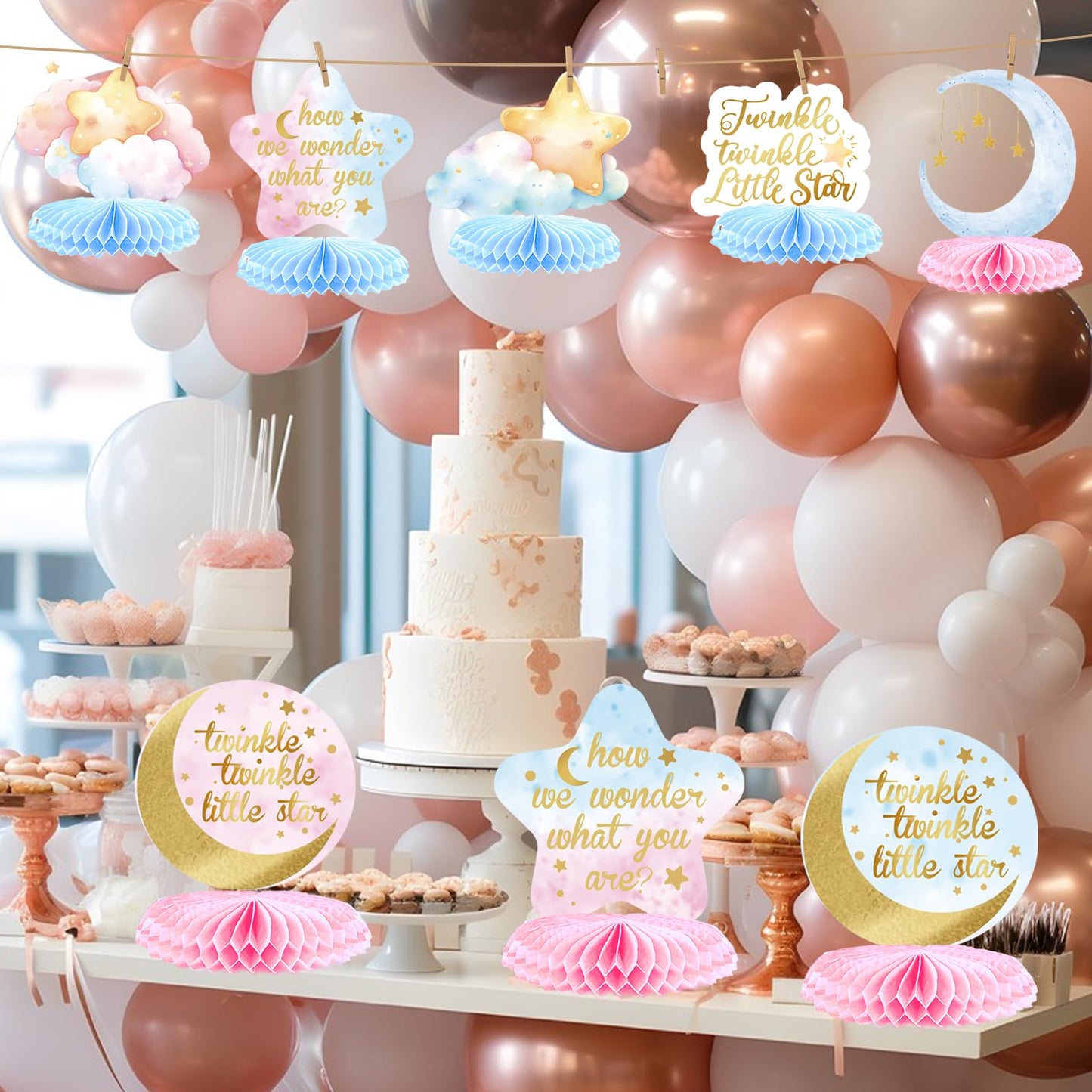 Twinkle Twinkle Little Star Honeycomb Centerpieces, Twinkle Twinkle Little Star Gender Reveal Decorations, Gender Reveal Centerpieces for Table