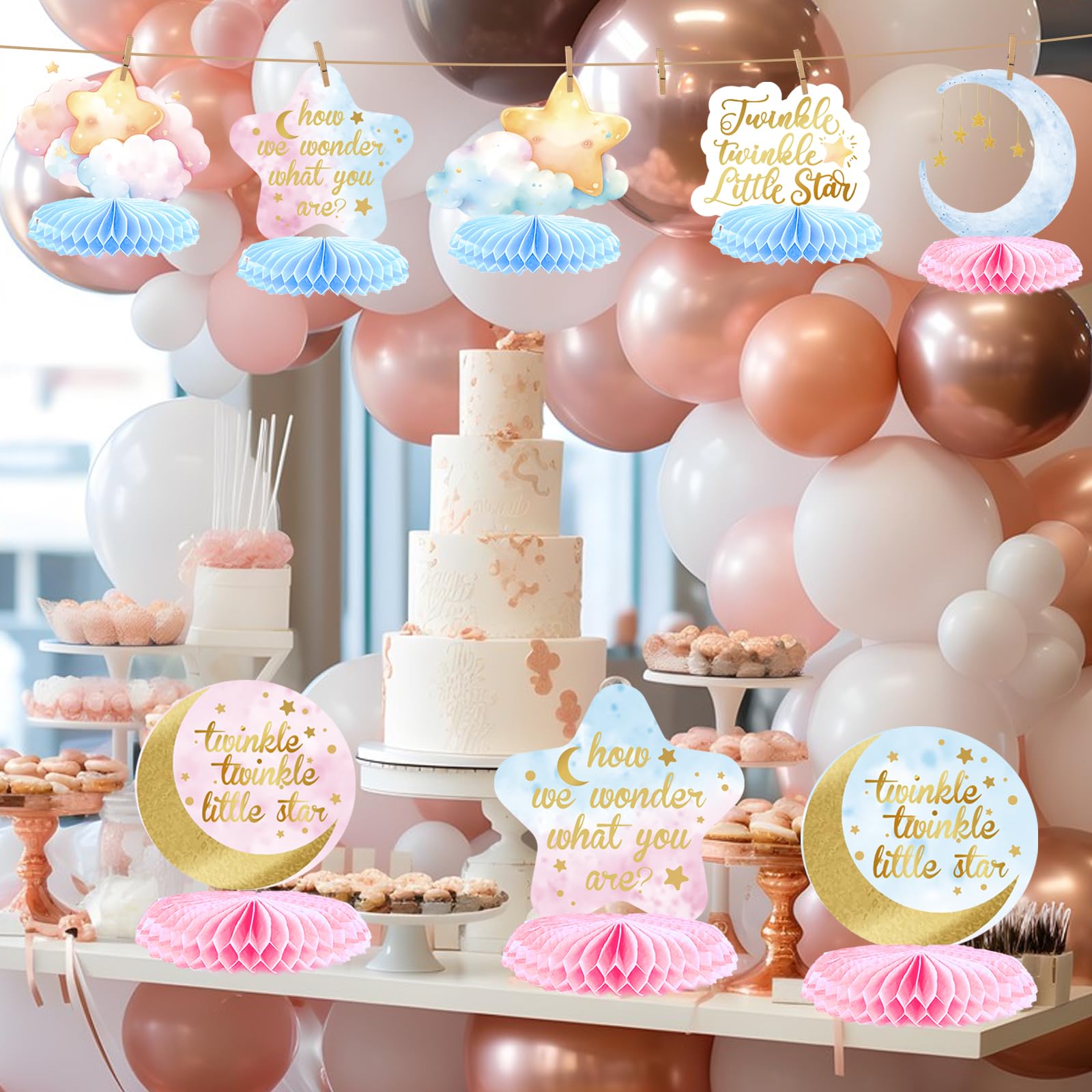 Twinkle Twinkle Little Star Honeycomb Centerpieces, Twinkle Twinkle Little Star Gender Reveal Decorations, Gender Reveal Centerpieces for Table