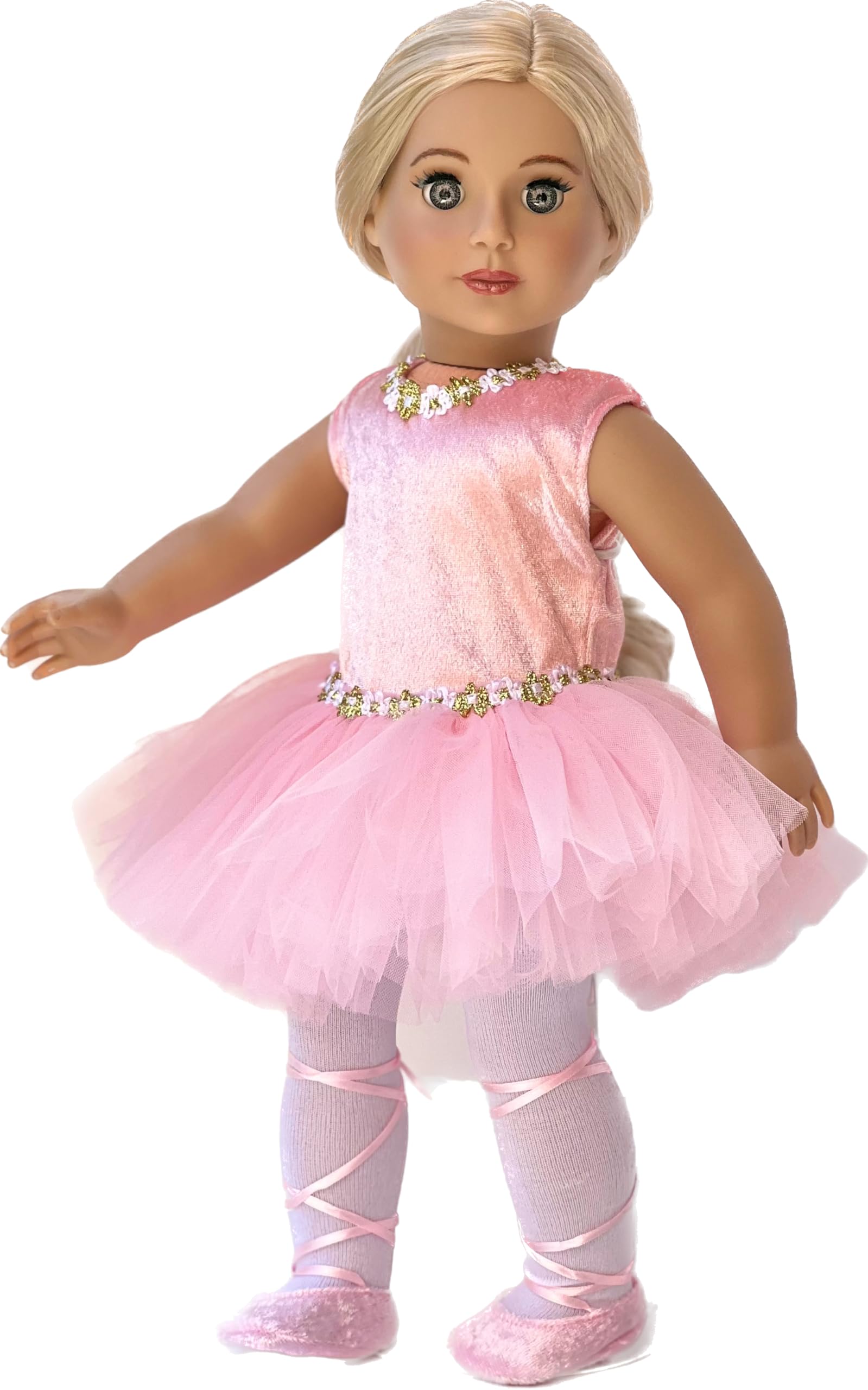 Prima Ballerina - 3 Piece Ballerina Outfit Fits 18 Inch Doll - Pink Leotard with Tutu, White Tights and Ballet Shoes (Doll Not Included)