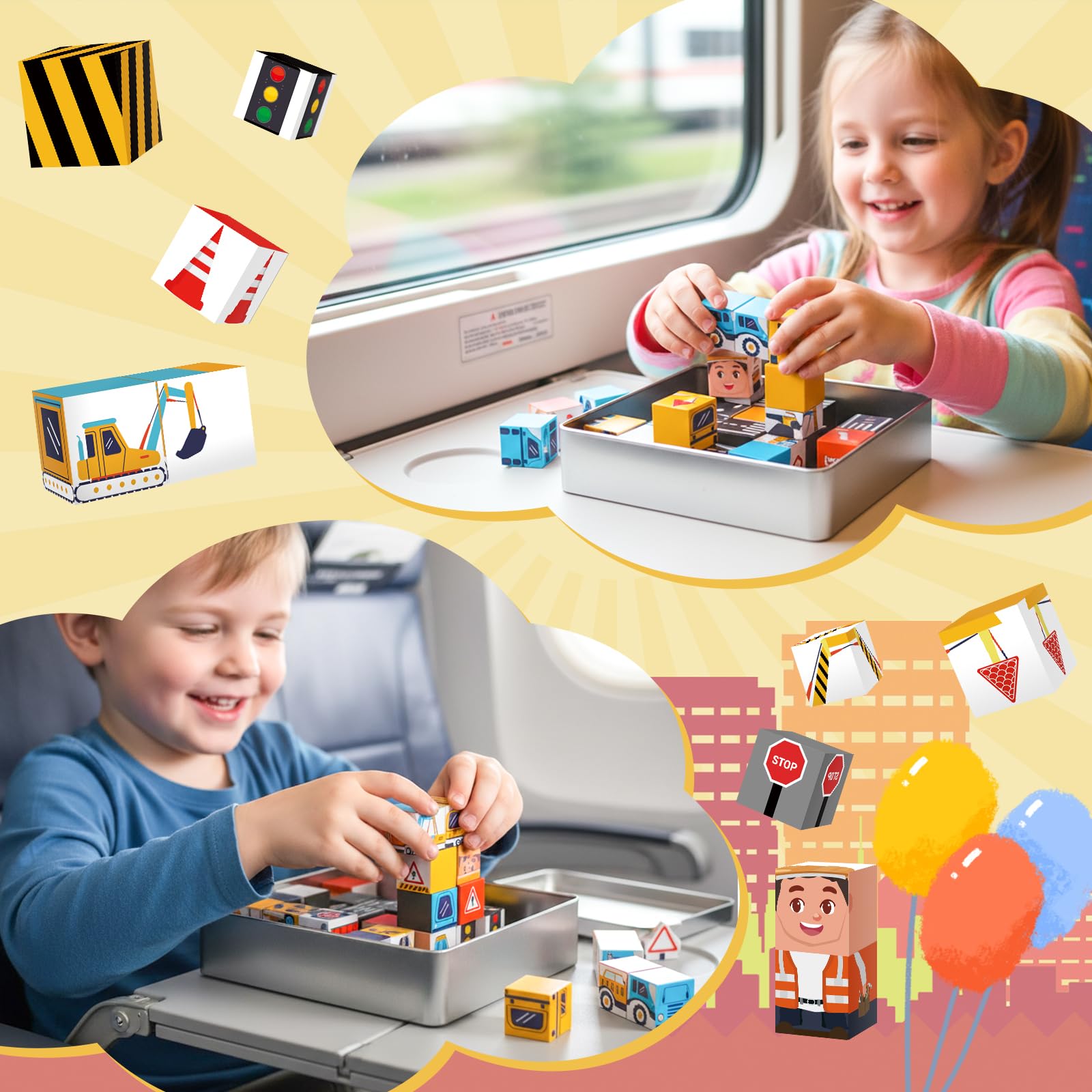Silkovahamd Travel Magnetic Blocks Toys Portable, 40PCS Construction Magnet Building Tiles Road Trip Activities for Toddlers Kids Ages 3-8, STEM