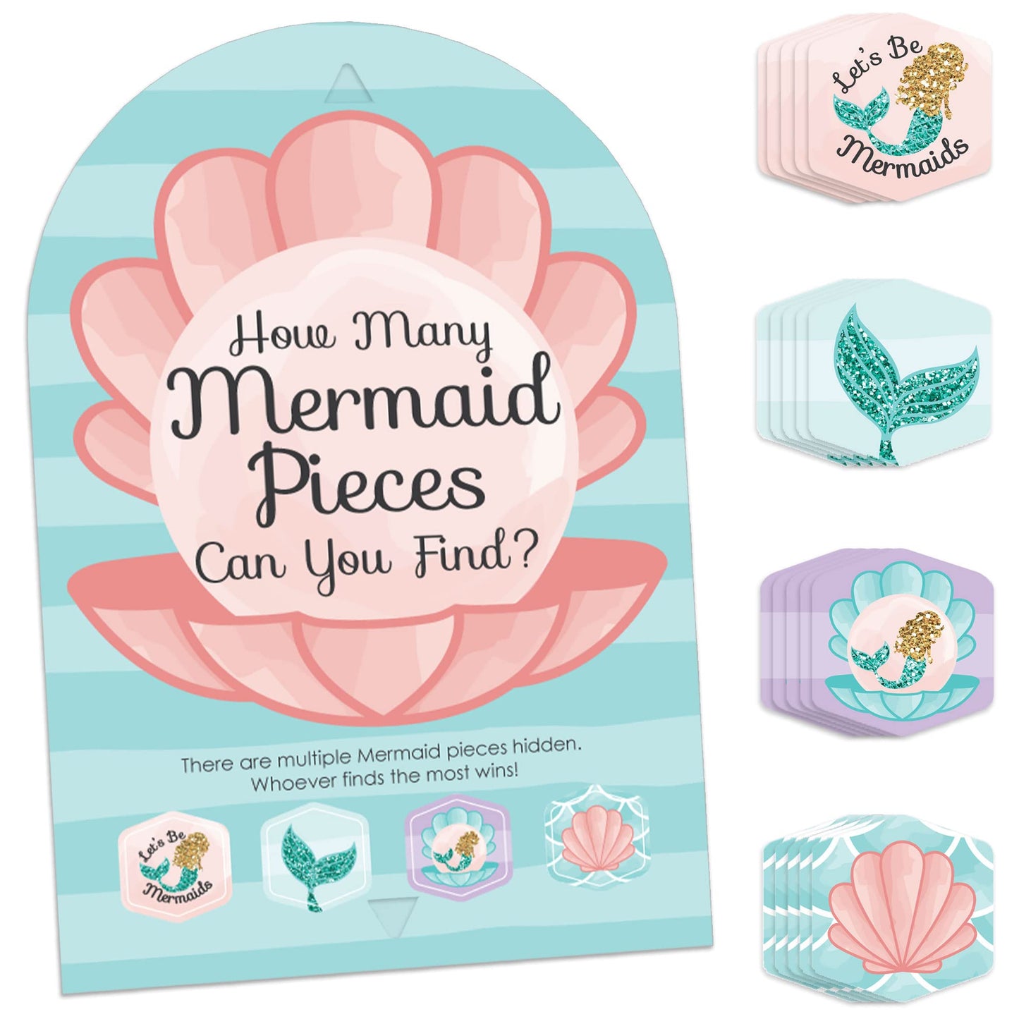 Big Dot of Happiness Let’s Be Mermaids - Baby Shower or Birthday Party Scavenger Hunt - 1 Stand and 48 Game Pieces - Hide and Find Game