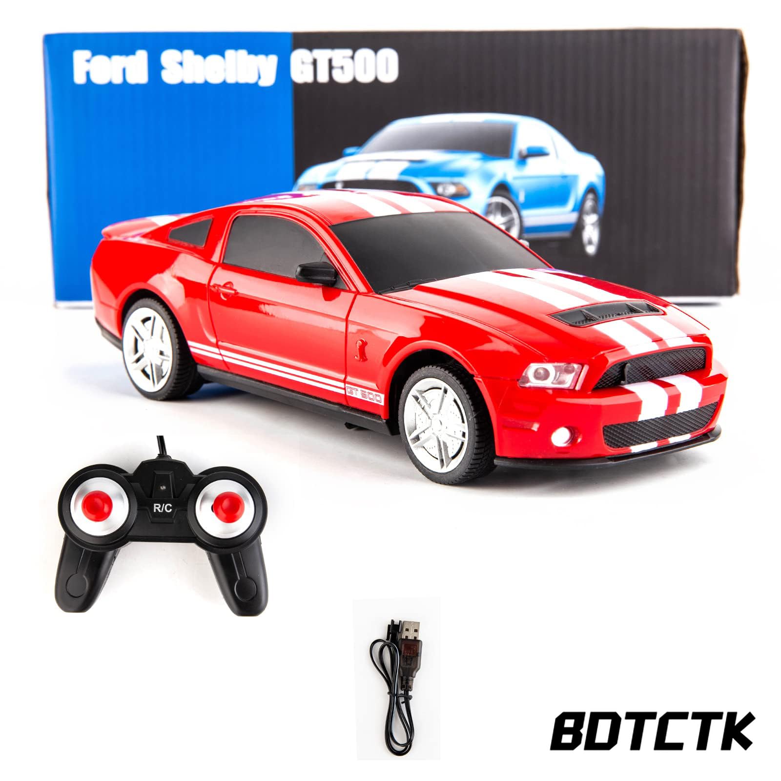 BDTCTK Remote Control 1/24 Ford Mustang Shelby GT500 RC Model Car, Toys for 6+ Kids and Adults Red