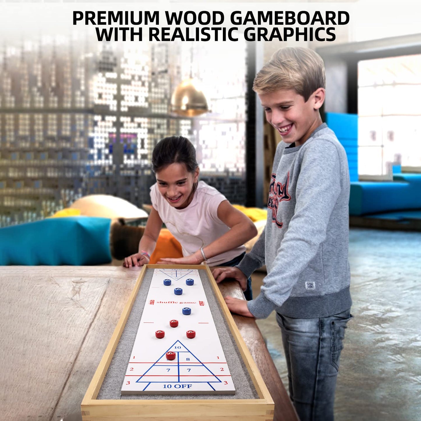 GSE Games & Sports Expert 2-in-1 Solid Wood Shuffleboard and Curling Tabletop Game Board Set with 8 Rollers for Family and Friends