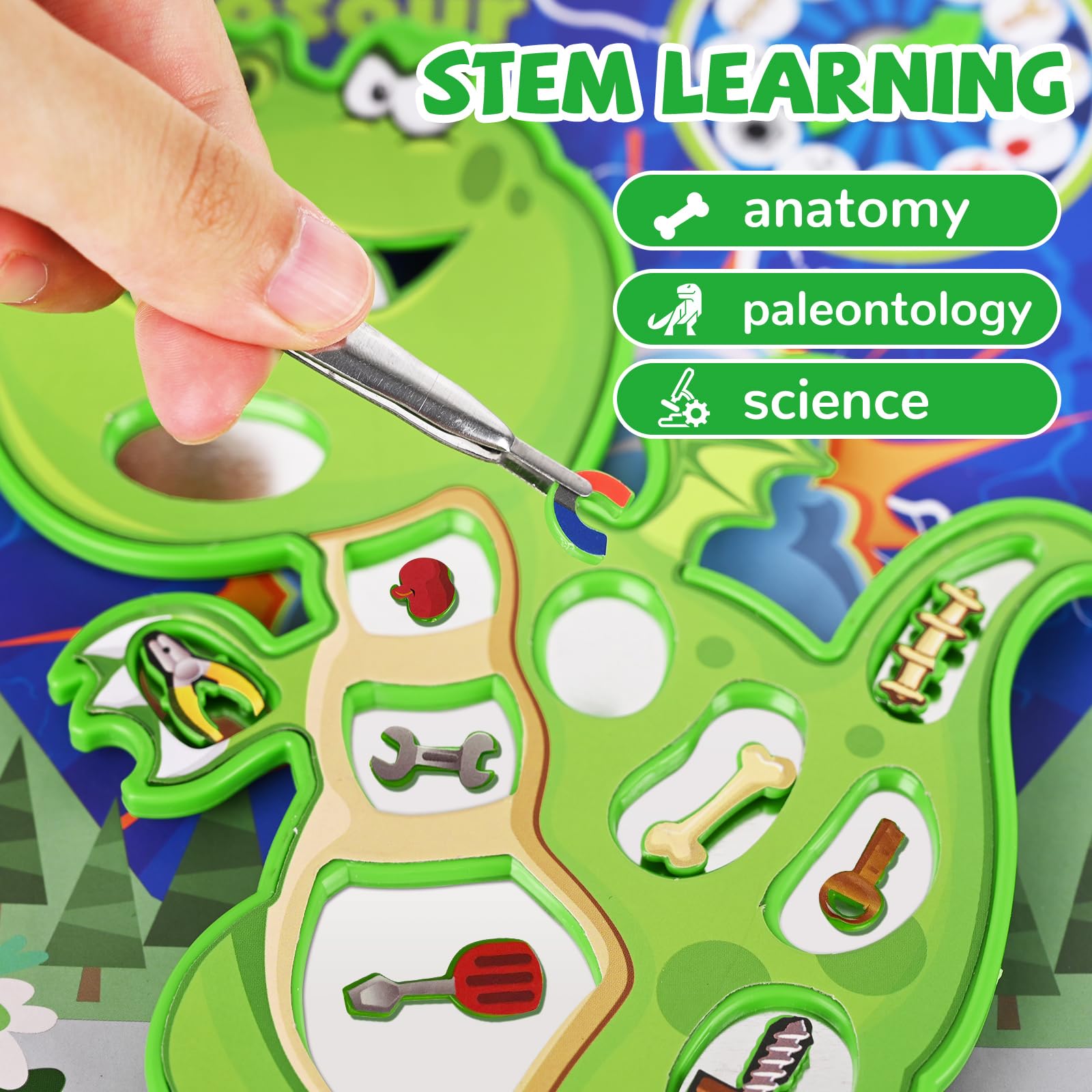 TALGIC Dinosaur Board Game for Kids Ages 3-8 with Tweezers and Fun Game Pieces, Classic Board Game for 1 or More Players, Popular Gifts for Kids