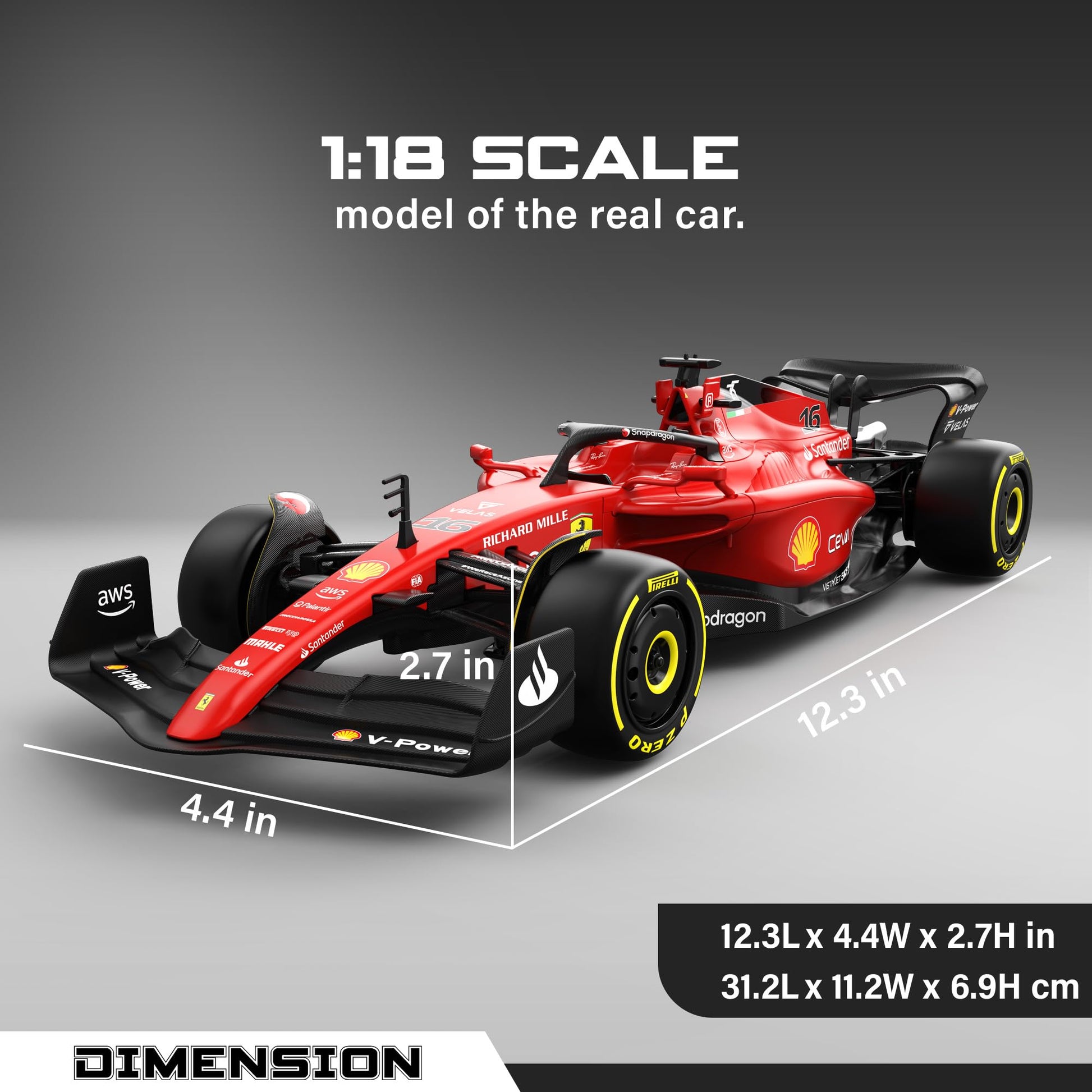 Voltz Toys Authentic Licensed 1:18 Ferrari F1 75 Remote Control Car - F1 Collection RC car Series for Kids and Adults - 2.4GHz RC Car for Gift (1:18