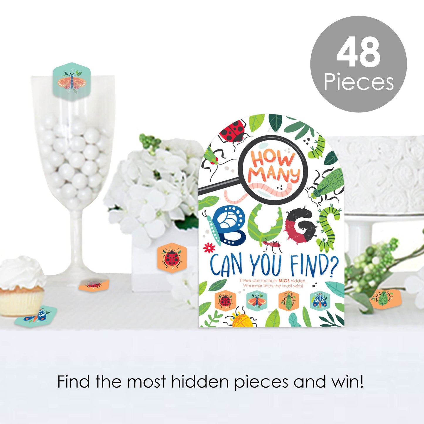 Big Dot of Happiness Buggin' Out - Bugs Birthday Party Scavenger Hunt - 1 Stand and 48 Game Pieces - Hide and Find Game