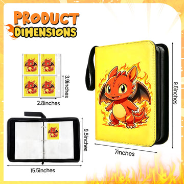 400 Cards Capacity Trading Card Binder, Card Holder with 50 Removable Sleeves, Double Sided 8-Pocket Pages Zipper Album with Wrist Strap for TCG