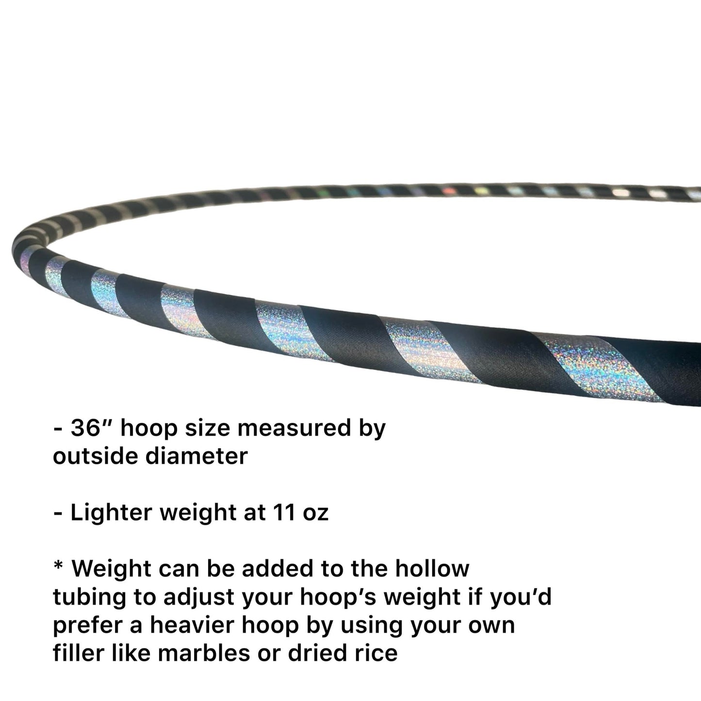36 inch Dance Hula Hoop | Lighter Weight at 11 oz | Made in the USA Black