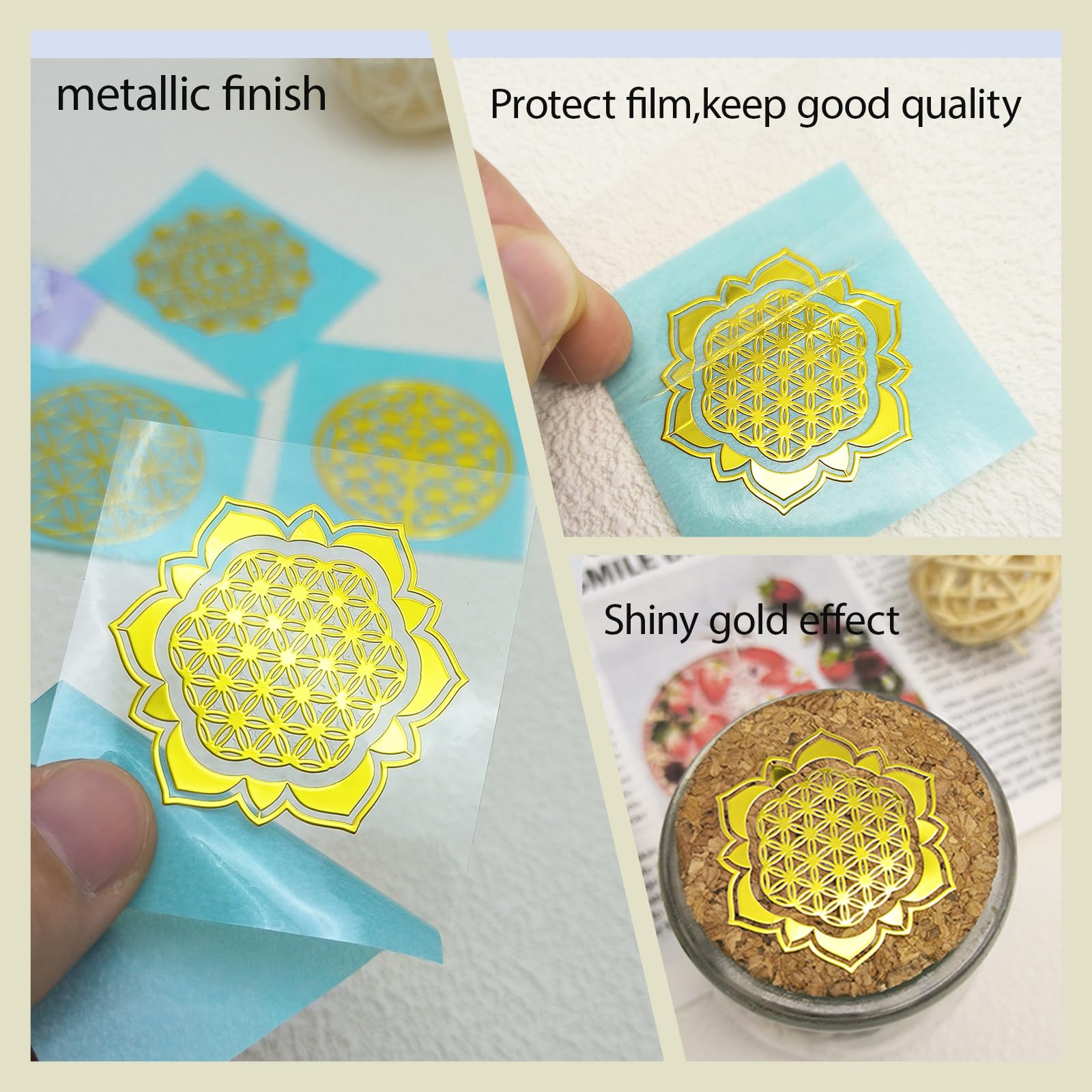Slogokey Metal Flower of Life (Set of 24pcs) 1.6inches 40mm Energy Decals (Gold)